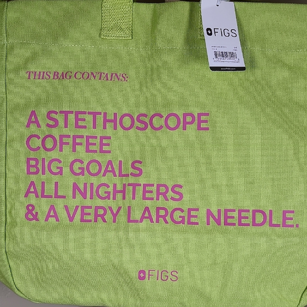 Figs Limited Edition Matcha A Very Large Needle Canvas Tote with Pink Lettering - Picture 3 of 14